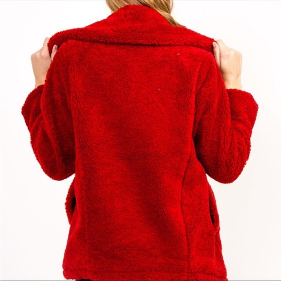 New Teddy shearling faux fur jacket coat in red size S - Picture 2 of 10